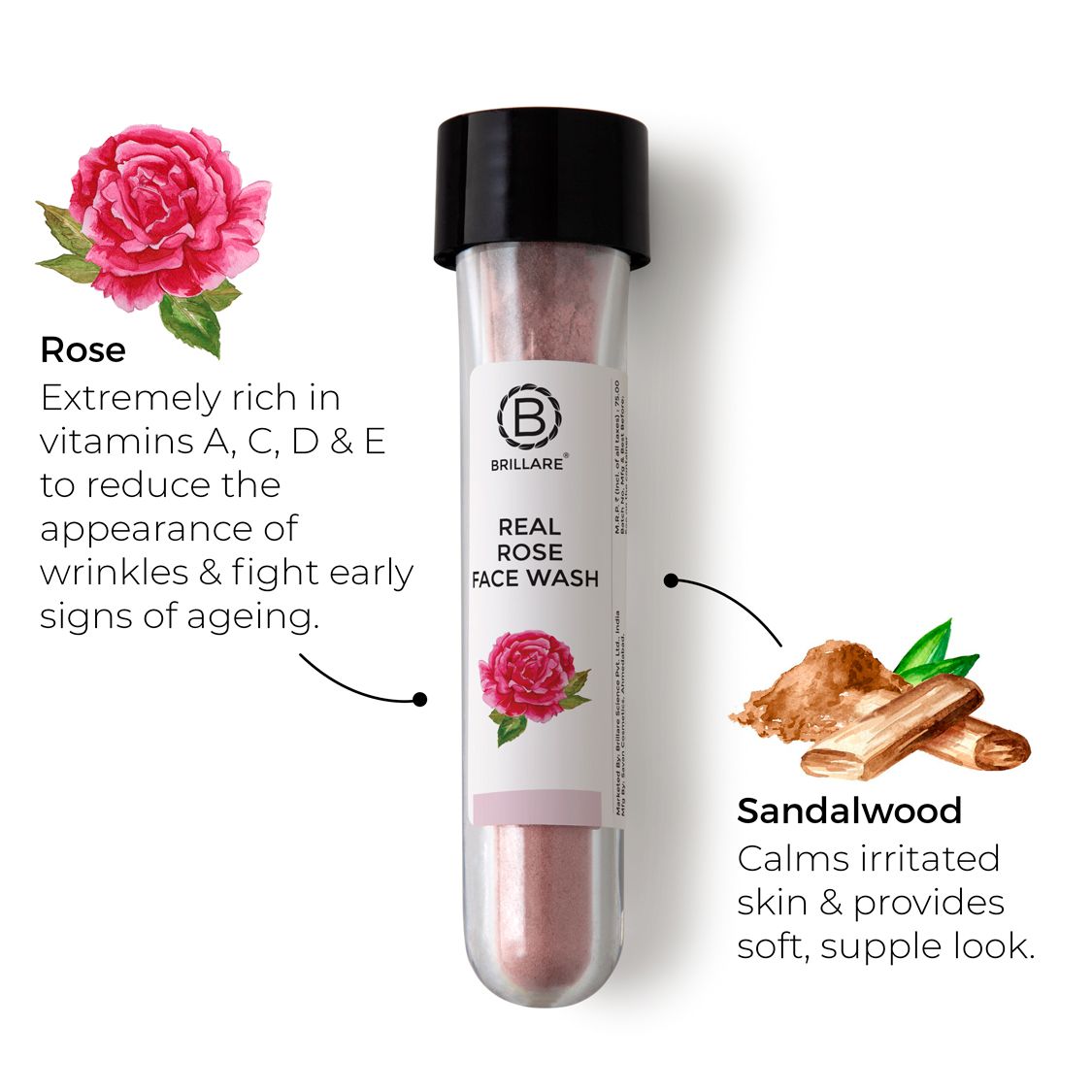 Foxy.in Buy Brillare Real Rose Face Wash For Hydrated, Younger Looking Skin (3g) online in