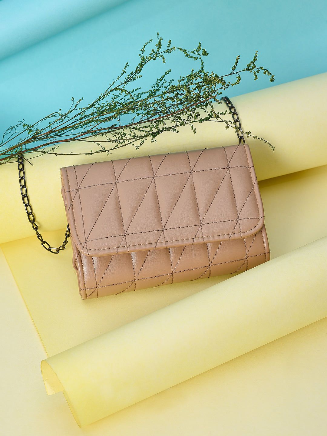 Foxy.in Buy Haute Sauce Nude Solid Quilted Sling Bag online in India