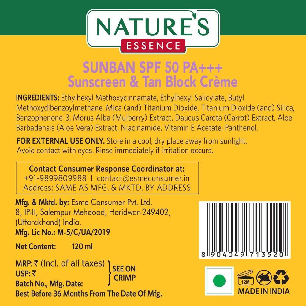 Foxy.in Buy Nature's Essence SunBan SPF 50 PA+++ Sunscreen & Tan
